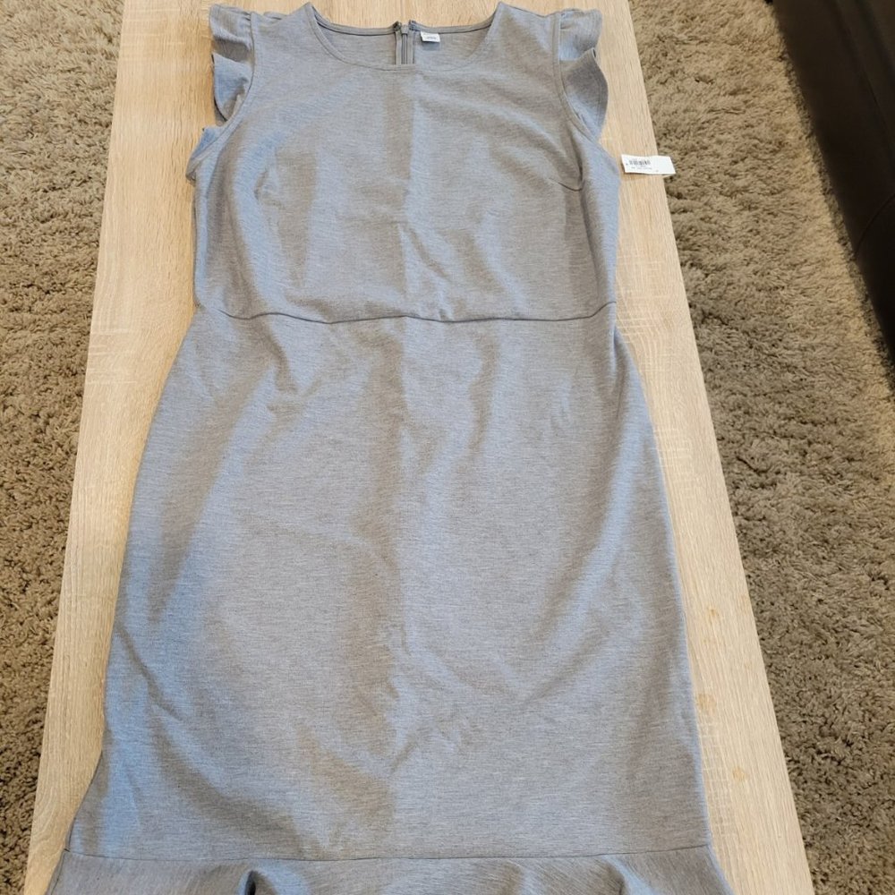 NWT Sleeveless Grey Heather Shift Dress - Flutter shoulder & hem